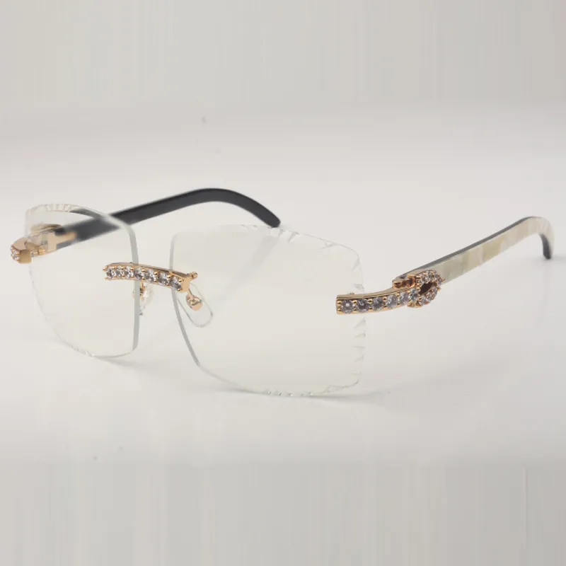 XL Diamond Puffs Sunglasses Frames 3524022 مع أرجل قرن الجاموس الطبيعية وعدسة قطع واضحة 58 ملم