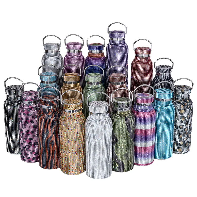 350/500/750ml Creative Colorful Diamond Thermos Bottles 304 Stainless Steel Water Bottle Vacuum Flask Thermos Cafe Cup Adult Gift WLL1581