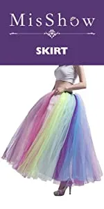 MisShow Long Women Rainbow A Line Pleated Long Maxi Tutu Tulle Party Skirts