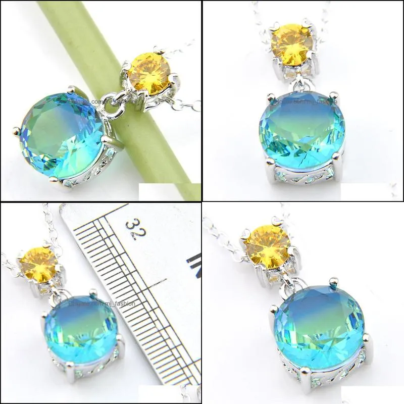 Pendant Necklaces Wholesale 12 Pieces/Lot Fashion Jewelry Bi Color Tourmaline Gems 925 Sier Charms Crystal Zircon Pendants For Lady D Dhogr