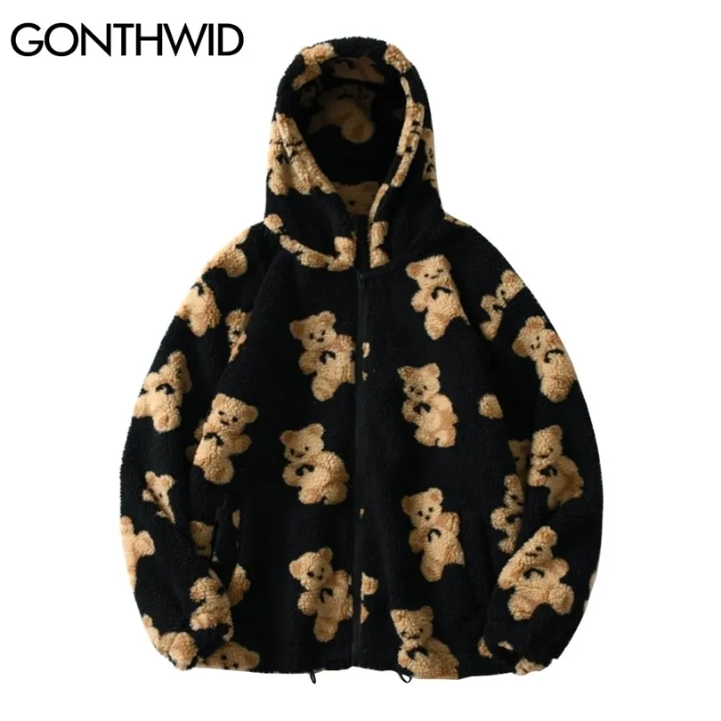 Мужские куртки gonthwid fleece boode bootebeats уличная одежда повседневная харадзюку хип -хоп мужчина женщин мода медвежь