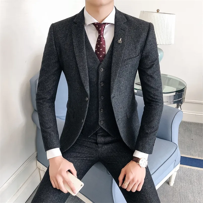 Men's Suits Blazers For Wedding Dress High Quality 50% Wool Forwal Wear JacketsSuit PantsVest Slim Casual Blazer Size3XL 220909