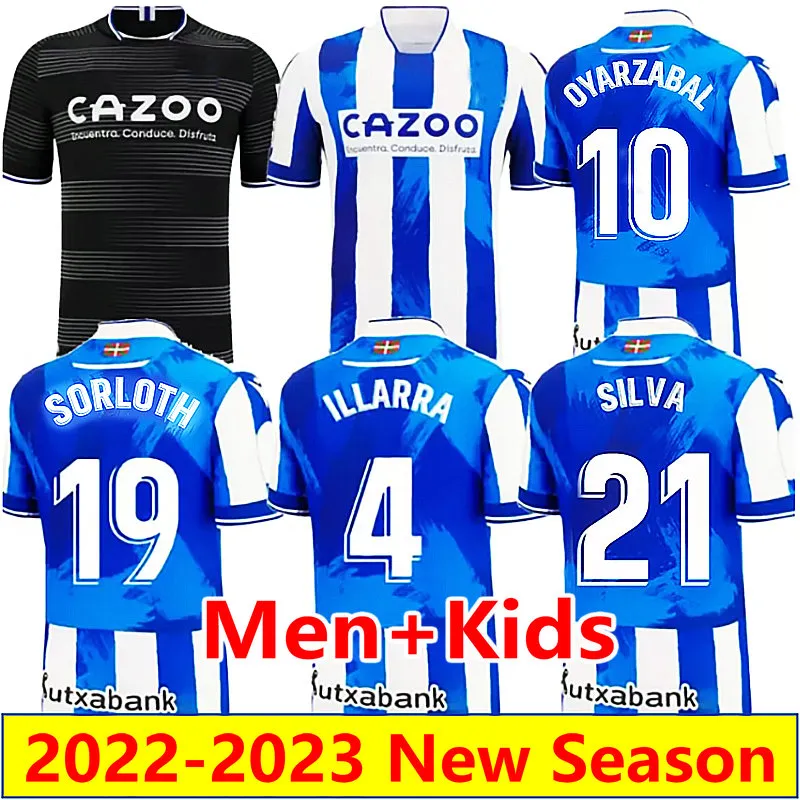 Real Sociedad 2022 2023 Soccer Jersey Sorloth Oyarzabal Silva Football Shirt 22 23 Sadiq illarra Merino Carlos Fdez Camiseta Barrene Braish Mendez Men Kids Uniforme