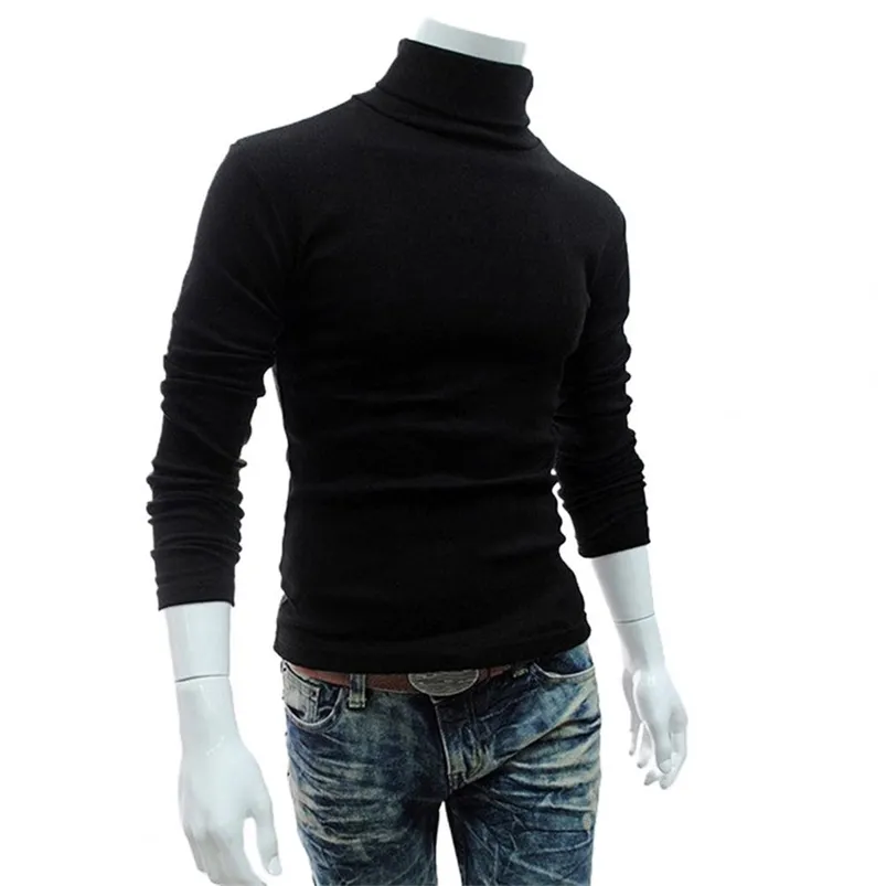 Men s tröjor toppar stickad pullover longsleeve turtleneck män mjuk stretchig skjorta för höstvinter 220908