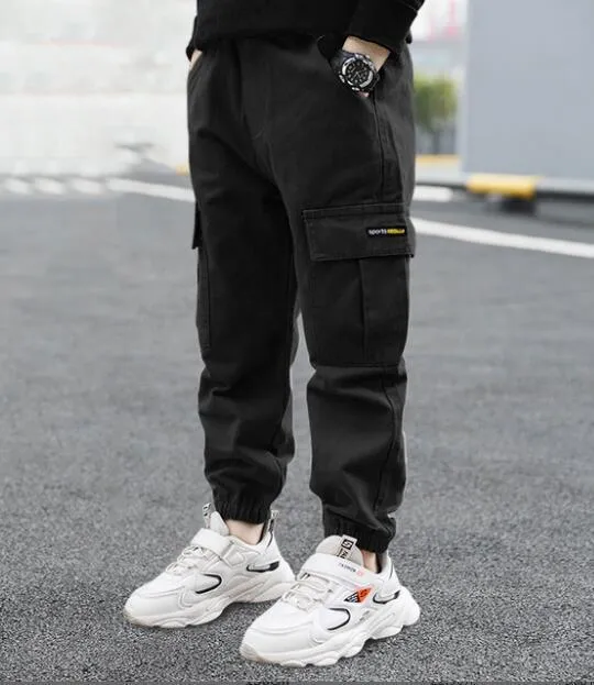 BOYS MARKET 別注／German Cloth Cargo Pants YiZYiF Kids Boys Black Dungarees Casual Moisture-Wicking Cargo