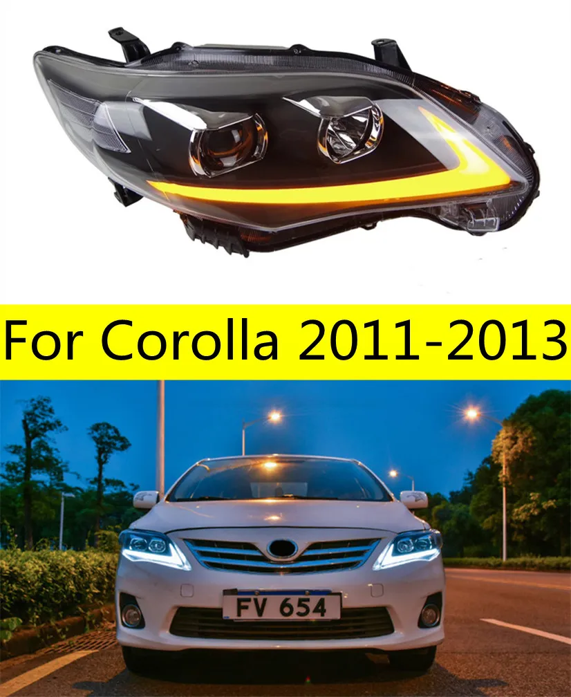 Bilstyling för Corolla 2011-2013 LED Crystal Matrix strålkastare DRL FOG LAMP Turn Sign Light Low High Beam-strålkastare