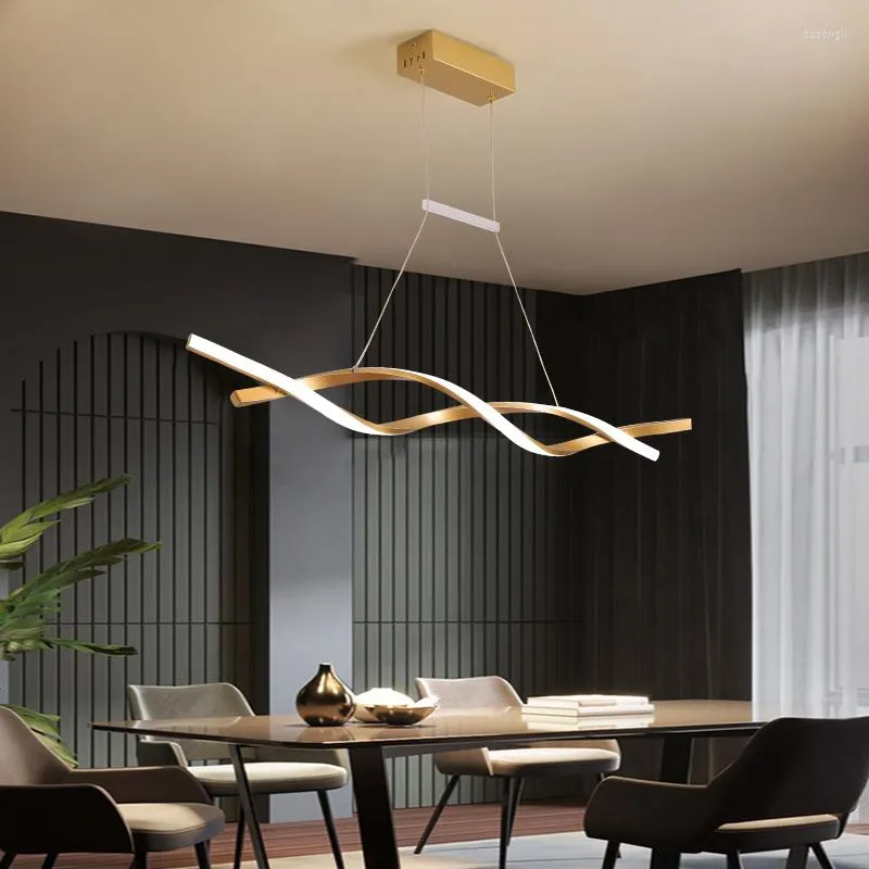 Pendant Lamps Modern Minimalist LED For Dining Kitchen Living Room Remote Control Changeable Line Curve Design Ceiling Chandelier