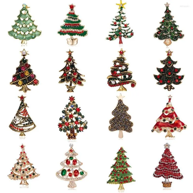 Brouches الكلاسيكية عتيقة متعدد الألوان شجرة عيد الميلاد الكريستال للنساء راينستون طوق دبابيس الأزياء المجوهرات بالجملة