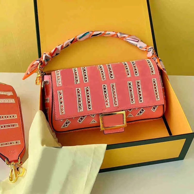 Bolso de noche, bolsos de hombro con estampado de letras recortadas, bolso Baguette para mujer, bolso cruzado de diseñador de cuero, bolsos femeninos con bufanda 220412