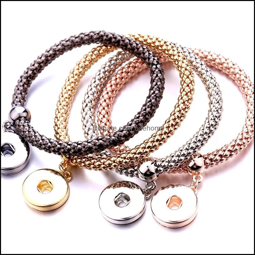 Charmarmband snap knapparmband smycken guld sier svart färg plätering majskedja armband passar 18mm snaps knappar diy för kvinnor män dhet0