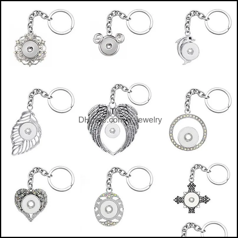 Keychains Noosa Fashion Keychains Wings Flowers Folhas Cruz Reth Snap Snap Key Correias FIT BOTTNS 18M