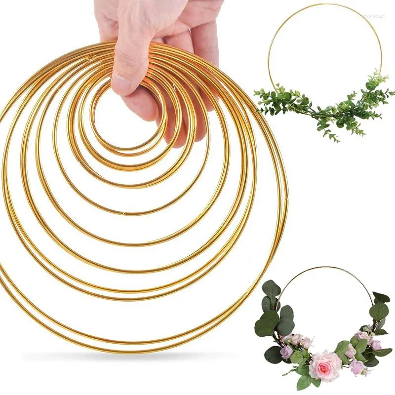 Decorative Flowers 10-40cm Gold Metal Ring Wreath Garland Wedding Decoration Bouquet For Bridal Shower Home Party Catcher Hoops