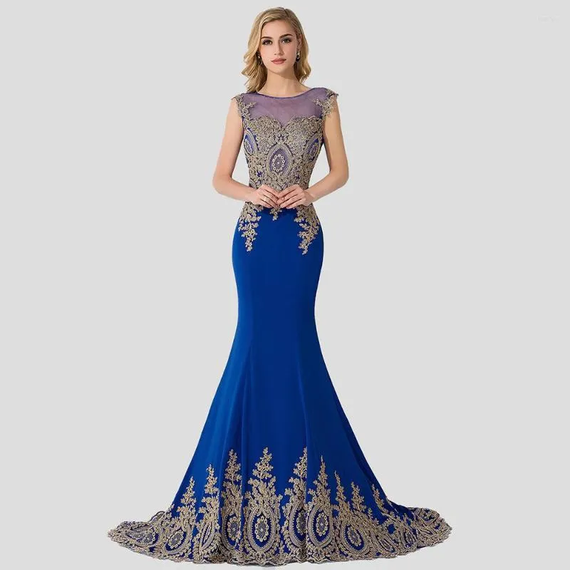 Feestjurken plus maat blauw prom long dames zeemeermin trein jurk verjaardag cadeau dame luxe goud kanten appliques doorzien terug