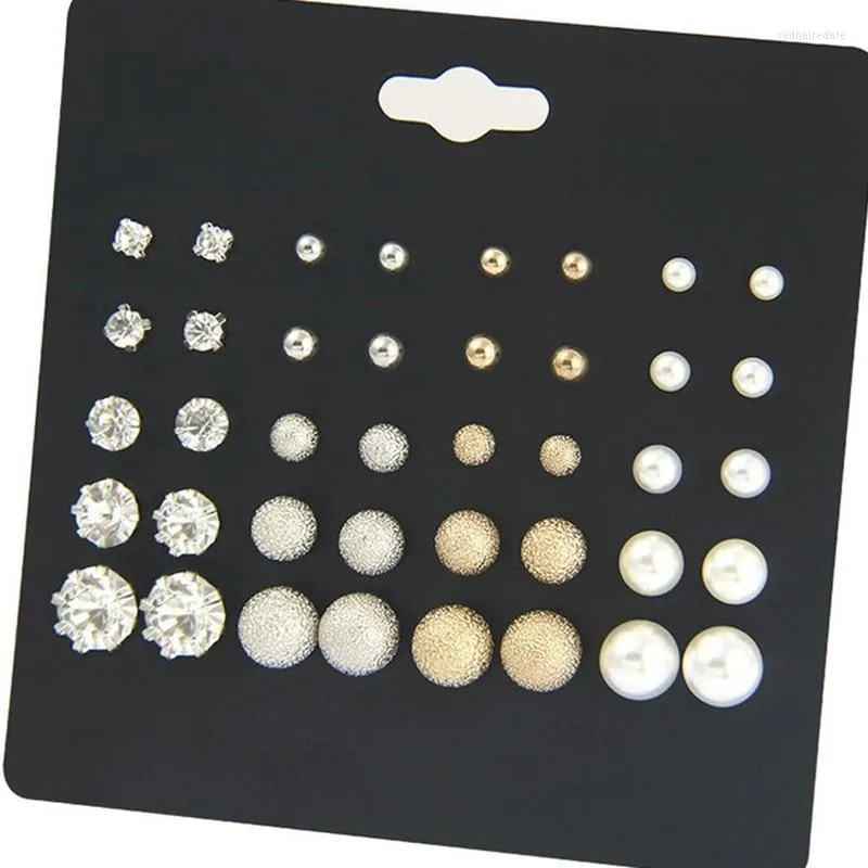 Stud Earrings 20 Pairs/lot Punk Charm Set Women Crystal Pearl Metal Ball Elegant Pendientes Jewelry Valentines Day Gift