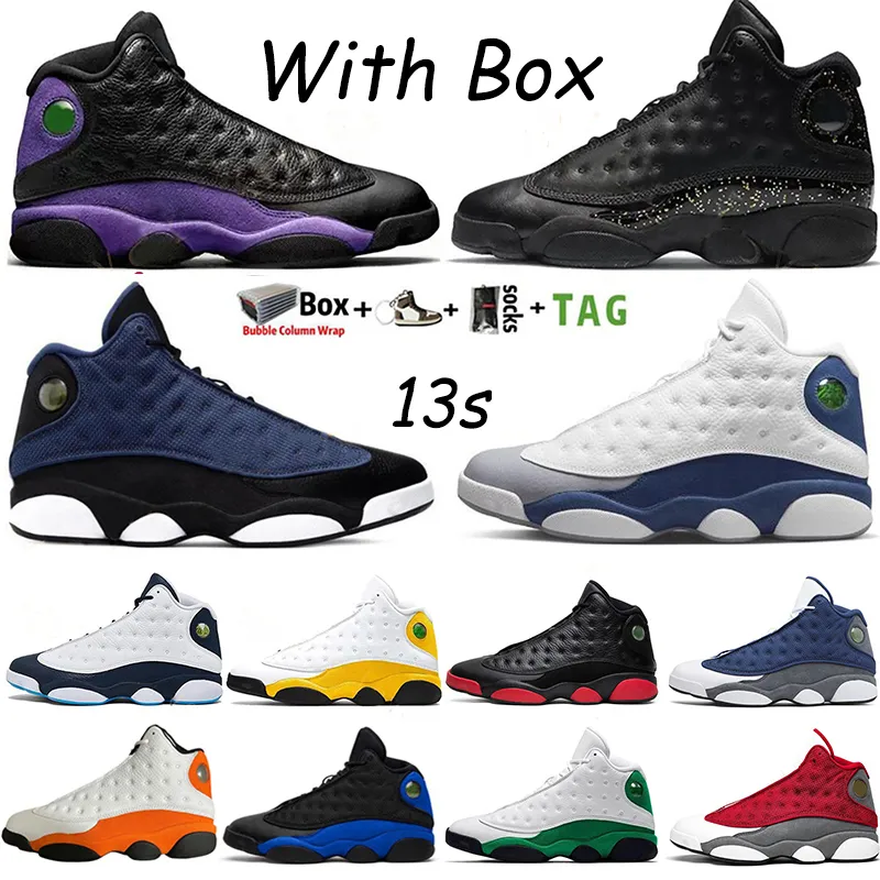 2022 Avec Box chaussures de basket-ball pour hommes High OG Jumpman 13 13s French Blue Brave-Blue Obsidian University Gold Glitter Court Purple Red Sport Sneakers Trainers Taille 40-46