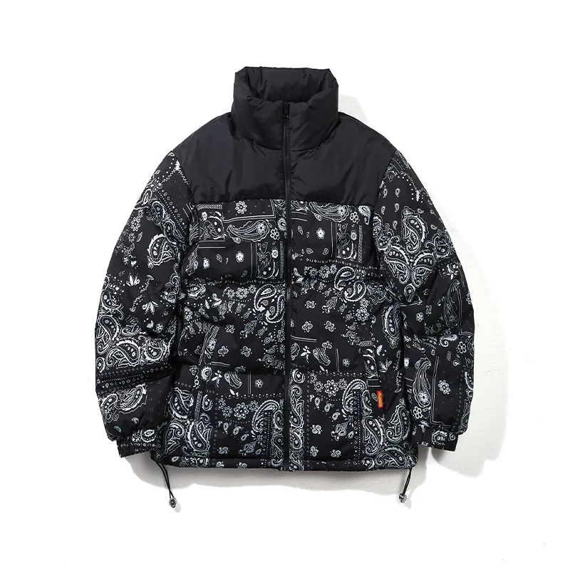 Heren Down Parkas Hip Hop Paisley Jacket Parka Streetwear Men Windscheper Winter Cotton Down Bubble Coat Paren Bandana Bomber 220909