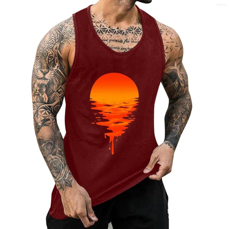 Tops masculinos regata pacote de pescoço de tartaruga topo para homens masculino verão ajuste sol impressão em forma redonda sem mangas colete blusa dos homens