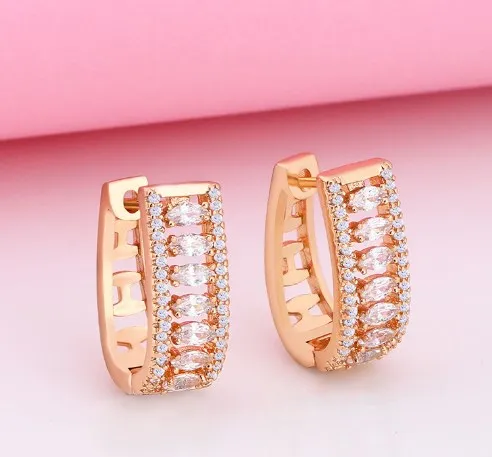 Schmuckohrringe kubische Zirkonia Roségold Farbe CZ Kristallohrclips Keine durchbohrten Ohrringe für Frauen Schmuck AHW4