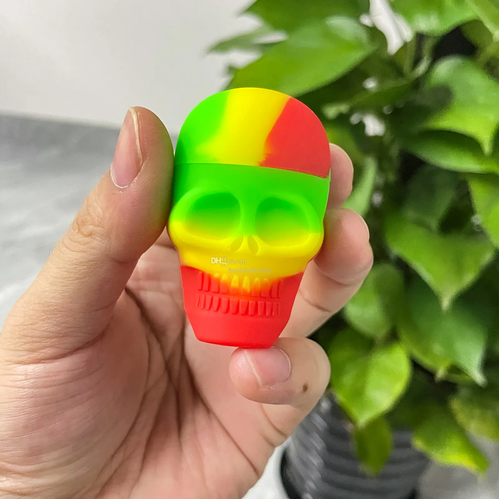 15ml skull shape silicone container oil jar wax dab smoking pipe tool mix color for wholesale and retail