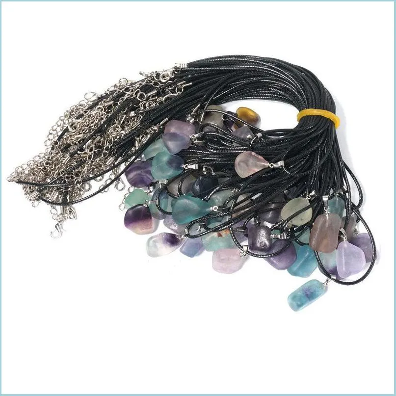 펜던트 목걸이 BK Crystal Natural Necklace Wholesale Healing Pendant Amethyst Lough Stone Clear Quartz 불소 시트린 로즈 드롭 Dhjee