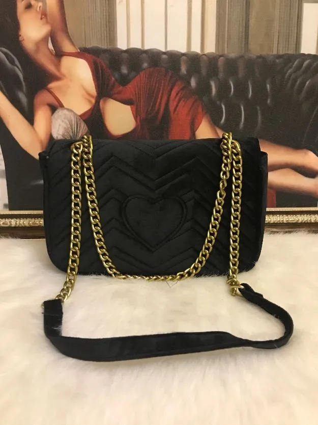 Moda feminina de alta qualidade bolsas de ombro clássicas com corrente de ouro dupla G veludo estilo coração bolsa de mão bolsas mensageiro #5588