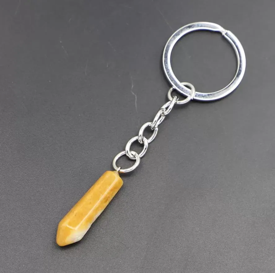 Keychains Natural Stone Hexagonal Column Keychain Water Drop Agate Shape Columnar Pendants Key Rings On Bag Car Jewelry Party Friends Dhlbz