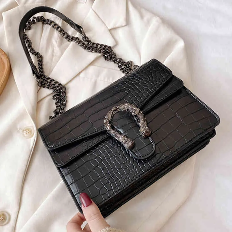 Horshoe Metals Dign Dame Flap Bag Fashion Crocodile Pattern Pu Leather Shoulder Bag Crossbody Bags for Women 2021 Brand Handbags