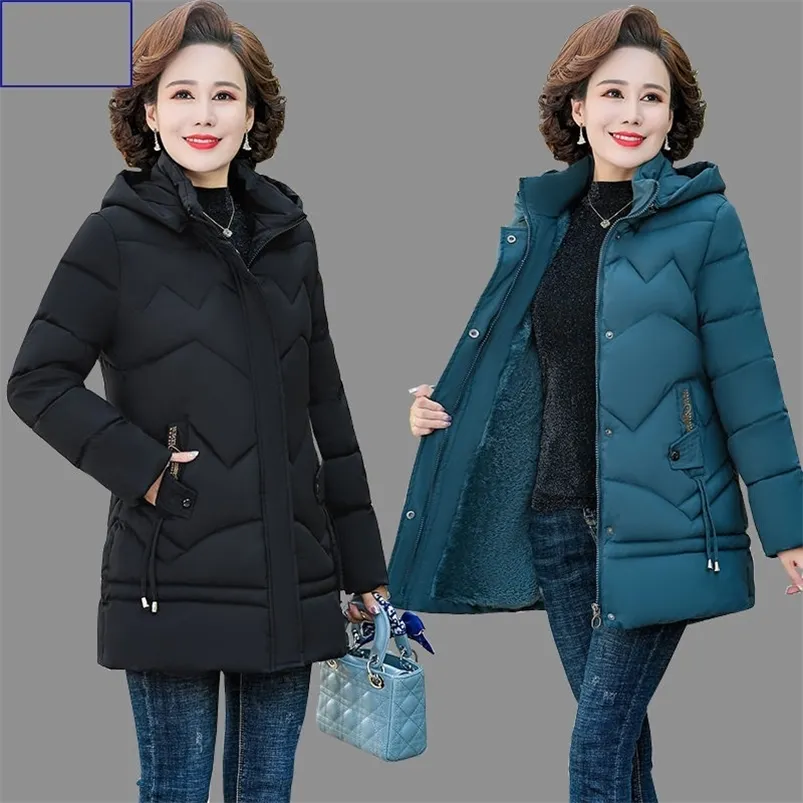 Casa de inverno de parkas de parkas feminino Casa-m￩dia da m￣e Parkas com capuz de capuz mais solto e veludo de inverno grosso de inverno feminino z￭per quente parka outwear 220909