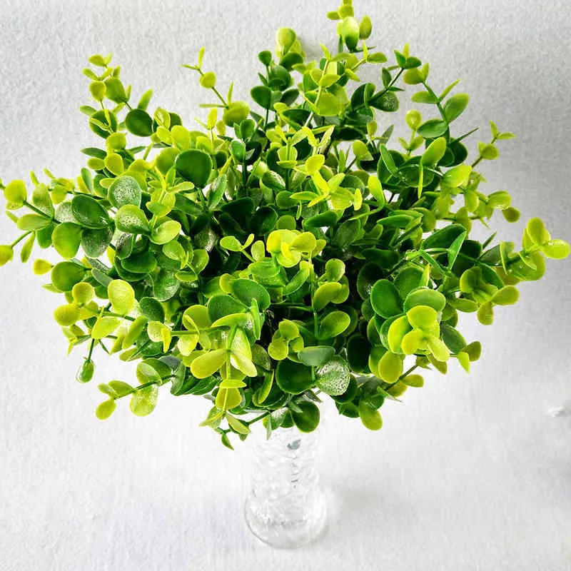 Faux Floral Greenery 10 Pcsparty 7 فروع الأوكالبتوس العشب الأخضر البلاستيك الاصطناعي أوراق كبيرة لديكور الزفاف J220906