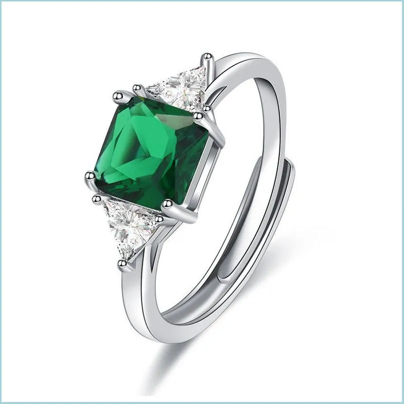 Bague Solitaire Quatre Griffes Vert Émeraude Saphir Bleu Rubis Rouge Couleur Cristal Sier Anneau Pour Les Femmes Drop Delivery 2021 Bijoux Yydhhome Dh3U7