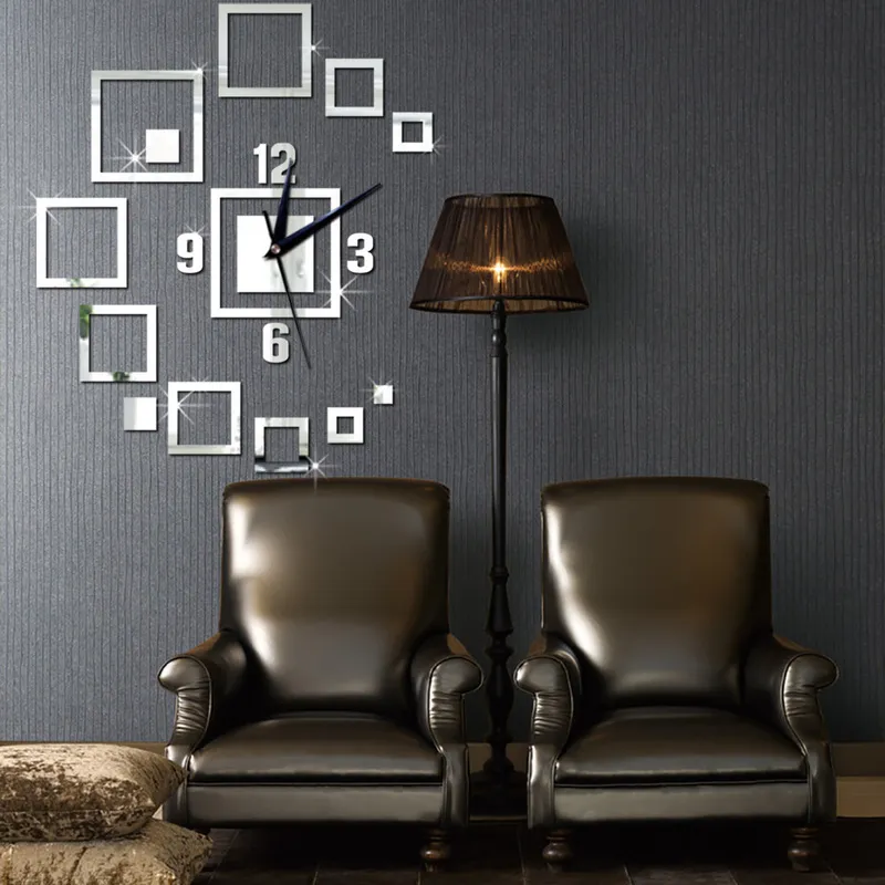 Wall Clock: Simple Hollow Square Pattern Acrylic Three-Dimensional ...