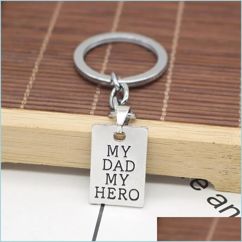 Nyckelringar Fathers Day Keychain My Dad Hero Father Gifts Birthday Present Rostfritt stål Present Keyring Drop Delivery 2021 Fashion Acces Dhei6