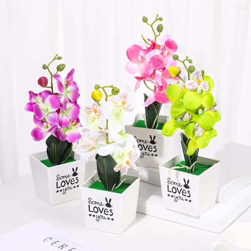 Flores decorativas 1pc Orquídea de borboleta Artificial Flower Bonsai Home Garden Bedroom Decor Fake With Pot Wedding Desktop Ornament