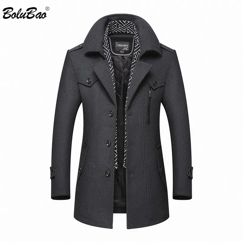 Men's Wool Blends BOLUBAO Men Winter Wool Coat Men's Casual Brand Solid Color Wool Blends Woolen Pea Coat Male Trench Coat Overcoat 220909