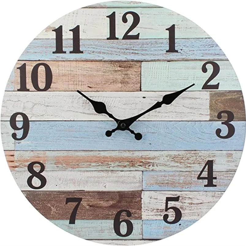 Horloges murales Horloge murale décorative en bois Horloge ronde 25 cm / 10 '' Montre murale à piles à quartz Décor rustique de style campagnard pour la maison de bureau 220909
