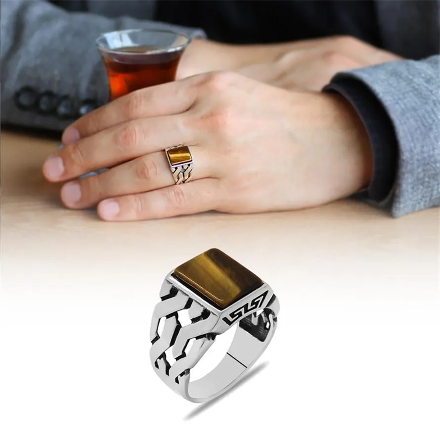 925 Sterling Silver Ring voor mannen Tiger Stone Sieraden Fashion Vintage Gift Onyx AQEQ MENS Ringen All SIATE 211217257X