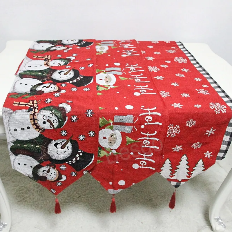 Kersttafel Runner Santa Claus Snowman Tafelkleden Kerstboom Sneeuwvlok Druktafels Vlag Kerstmas Tableecloth Decoraties BH7558 TYJ