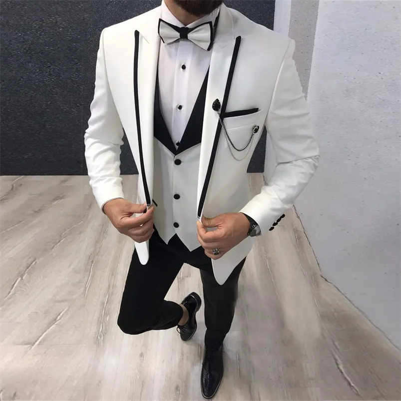 Costumes pour hommes Blazers Costumes pour hommes 3 pièces Slim Fit Casual Business Groomsmen Gris Vert Ivoire Revers Tuxedos pour Mariage FormelBlazerPantsVest 220909