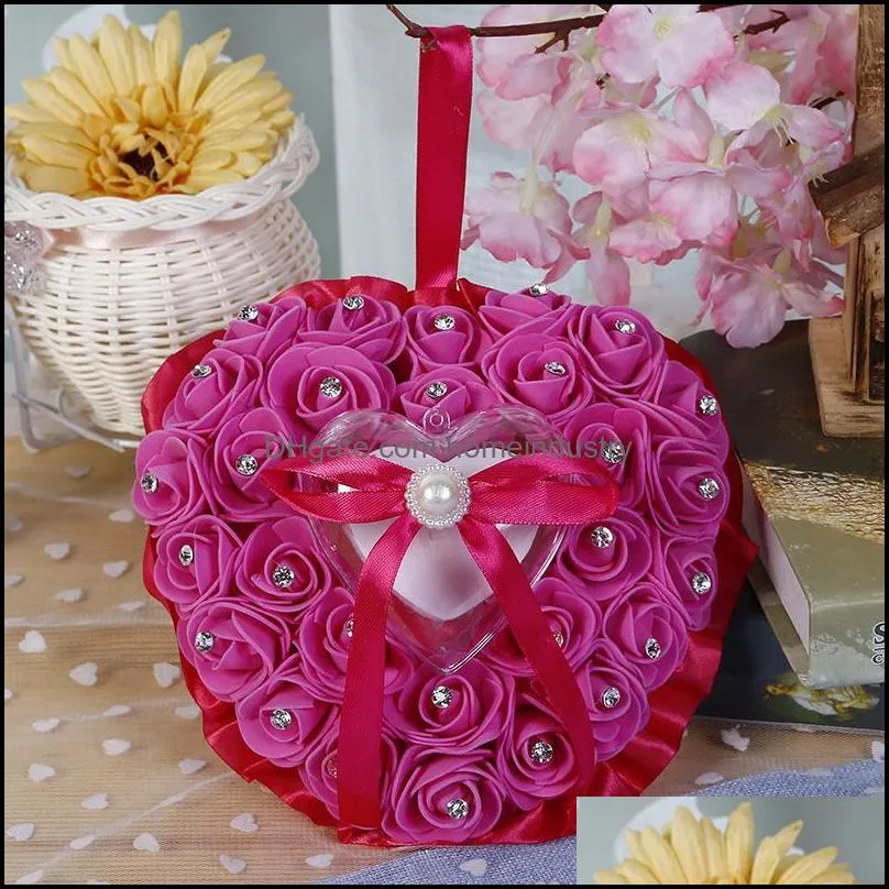 Party Decoration Party Decoration Rose Flower Heart-Shape Ring Box Pearl Rhinestone smycken Gift Case Romantic Valentine HomeIndarustry DH5CA