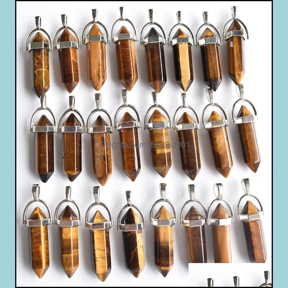 Charms Natural Tiger Eye Stone Pillar Shape Charms Point Chakra Pendenti per gioielli che fanno Drop Delivery 2021 Risultati Componenti Dhs Dhb4R