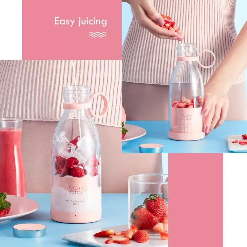 Portable Blender Personal Size Blender for Juice Shakes Smoothies Wireless Charging with Four Blades Mini Blender Travel Bottle 220705