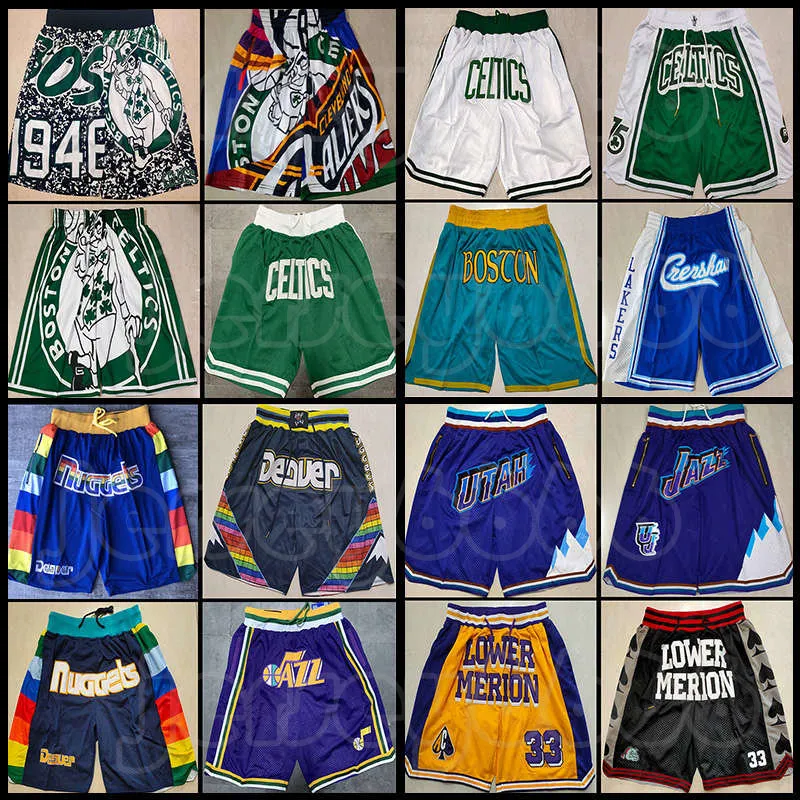 Männer Mesh Team Rückfall Just Don genähtes Gesicht Basketball Shorts Taschen Mitchell Ness Western Eastern Running Elastic Boston Taille Celtices Reißverschluss Hip Hip