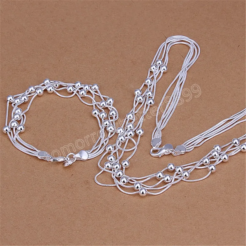 925 f￤rg silver solid smycken set lady br￶llop mode europeisk stil kedja p￤rlhalsband armband kvinnor