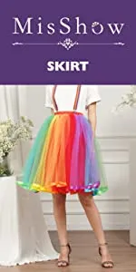 MisShow Womens Rainbow Tutu Skirt Layered Tulle Skirt Girls Colorful Halloween Costumes Tutu