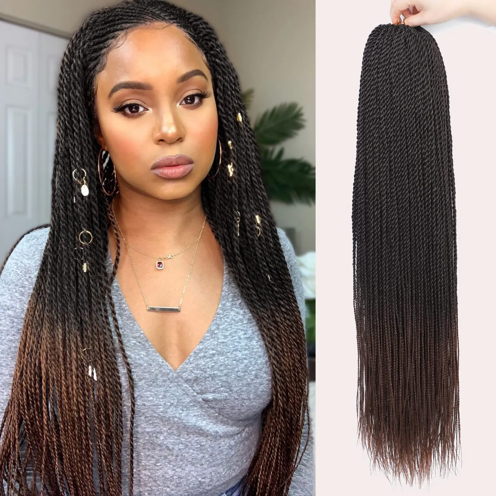 Ombre Water Wave Crochet Hair Senegalese Twist 18/22 Polegadas Tranças de Cabelo 30 Fios/Pacote Configuração de Água Quente Pré-Lopped Crochet Cabelo Pequeno para Mulheres LS23