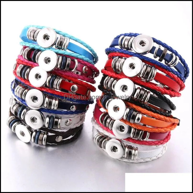 Bracelets de charme mti pu de couro mtilayer trançado 18mm botão de snap bacelete colorf preto homem branco homem punk bangle noosa sh009 gota d dhqwf