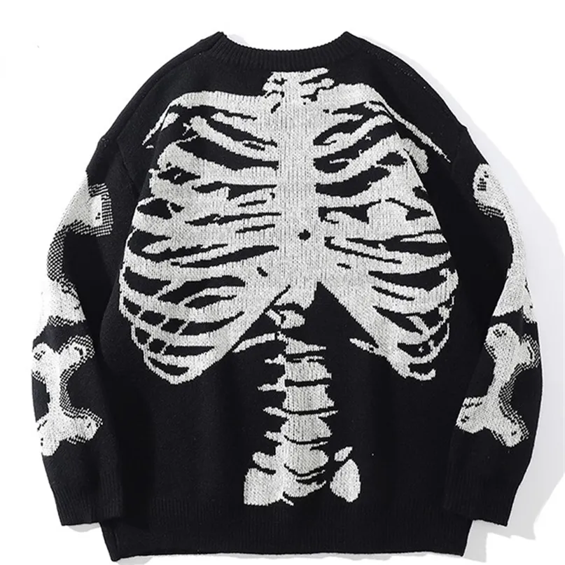 Suéteres masculinos Men Momen Oversized Black Loose Skeleton Bone Print Women Women Vintage Retro Knit