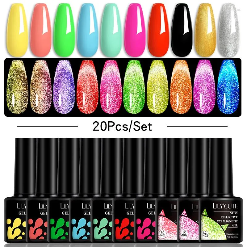 Kit per nail art LILYCUTE Set di smalti per gel a più colori 20/24PCS Glitter Paillettes Semi Permanente UV Led Base Top Coat Vernice