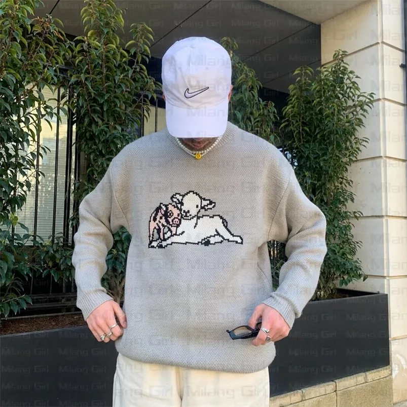 Men s Sweaters Oversized Cartoon Sheep Graphic Men Loose Kawaii Print Women Vintage Retro Knitted Autumn Lovely Pullover Unisex 220908