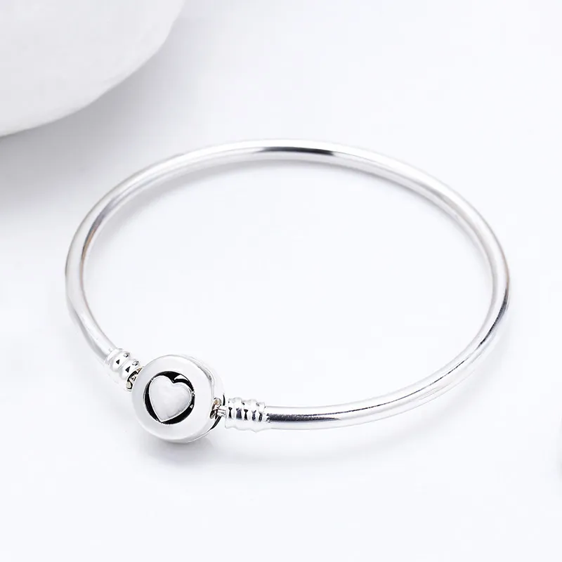 White Love Heart Clasp Bangle Bracelets Authentic Sterling Silver Women Wedding designer Jewelry For pandora girlfriend Gift Charms Bracelet with Original Box